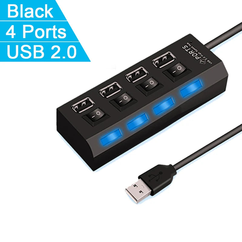 High Speed 7-Port USB 2.0 Hub — Multi Splitter for Laptop & PC
