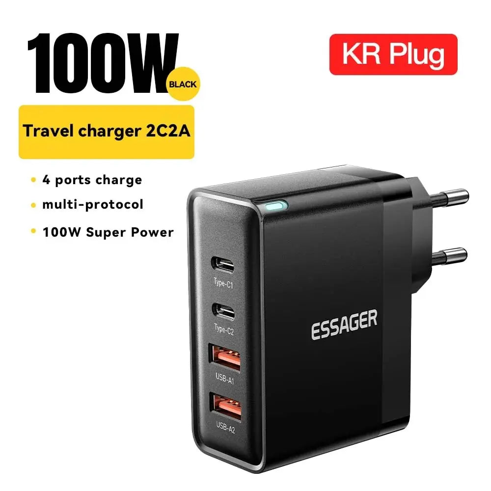 100W Universal Travel Charger — USB-C PD Fast Charging, Multi-Plug