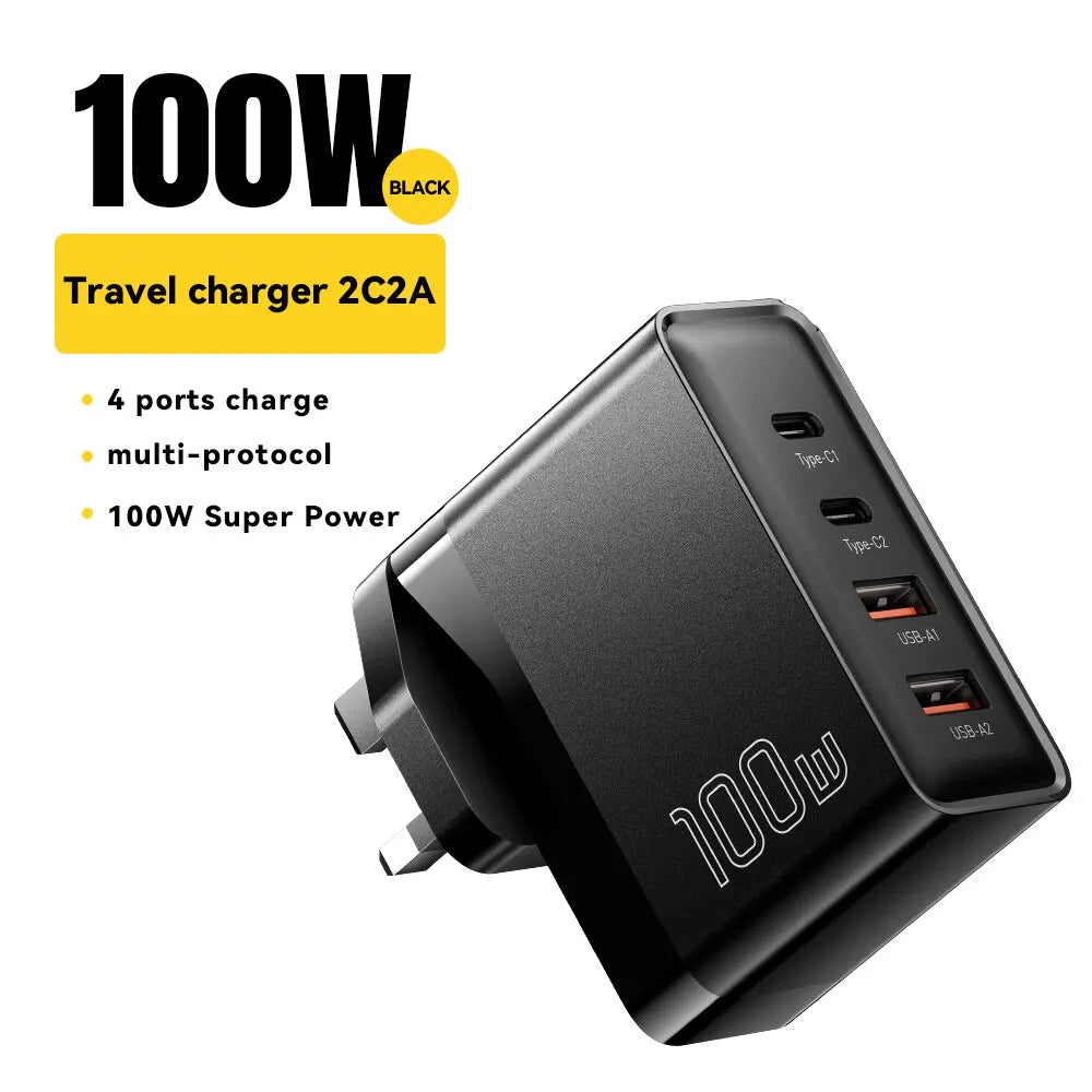 100W Universal Travel Charger — USB-C PD Fast Charging, Multi-Plug
