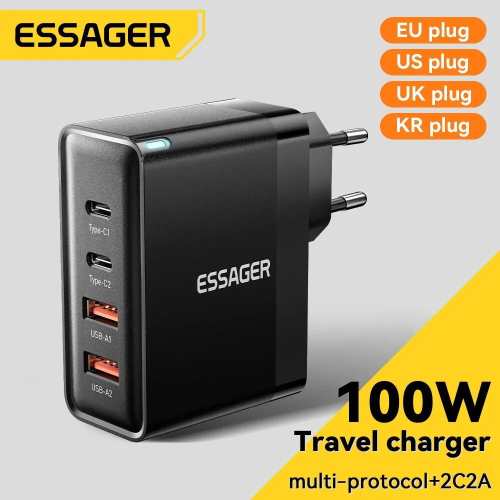 100W Universal Travel Charger — USB-C PD Fast Charging, Multi-Plug