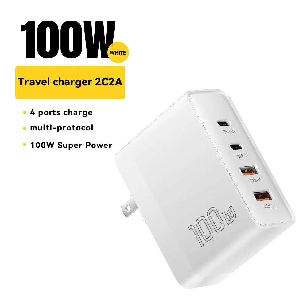100W Universal Travel Charger — USB-C PD Fast Charging, Multi-Plug