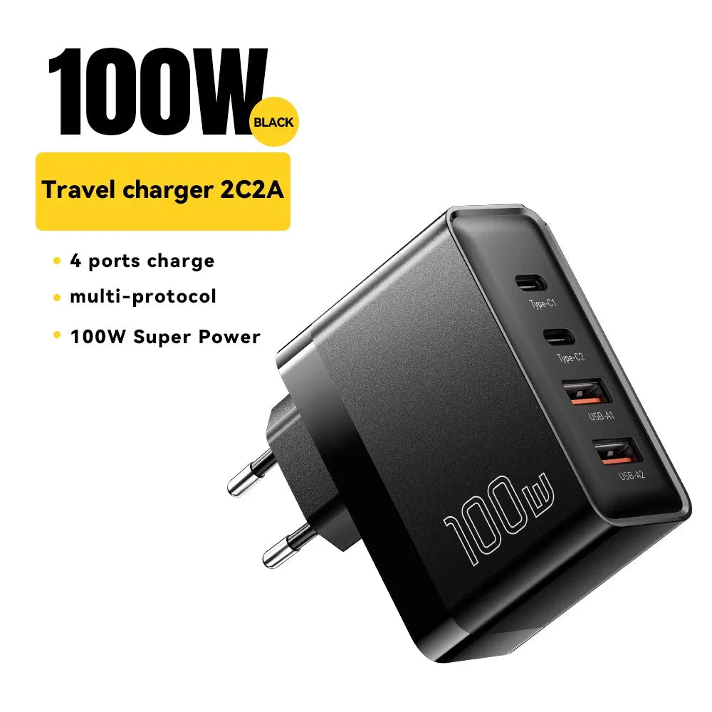 100W Universal Travel Charger — USB-C PD Fast Charging, Multi-Plug