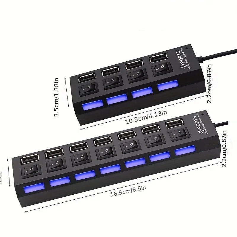 High Speed 7-Port USB 2.0 Hub — Multi Splitter for Laptop & PC