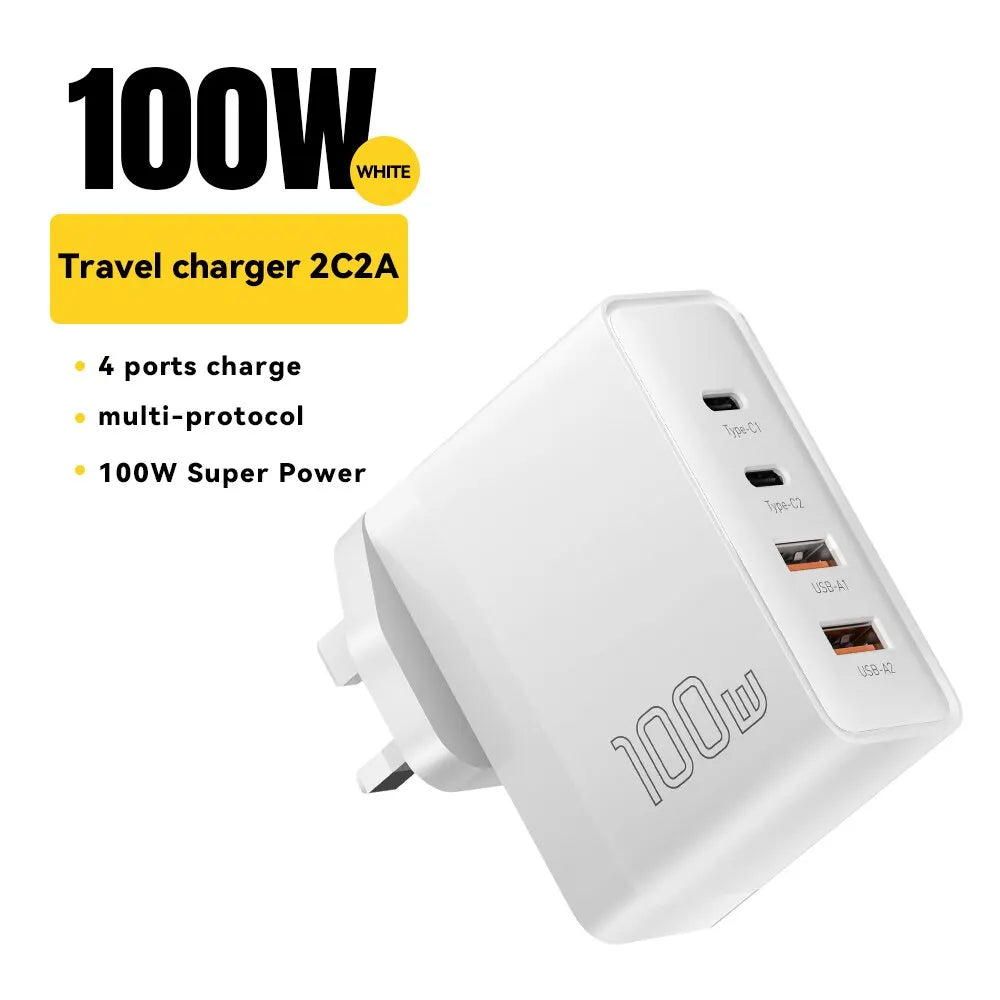 100W Universal Travel Charger — USB-C PD Fast Charging, Multi-Plug