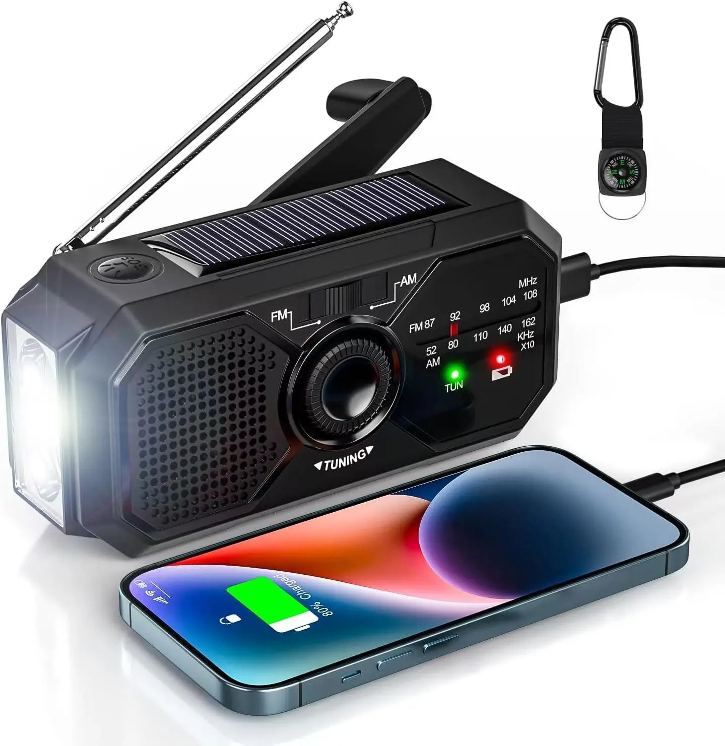 Portable Solar Emergency Radio — Hand Crank AM/FM