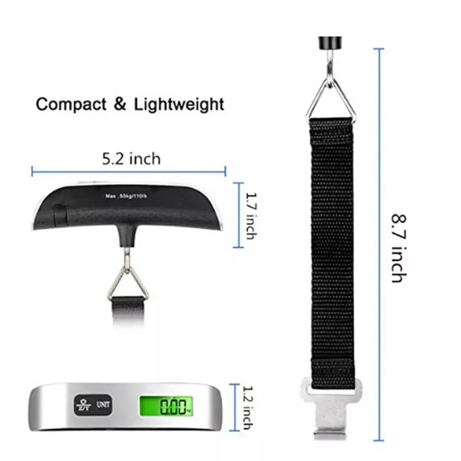 Portable Digital Luggage Scale — 110lb Hanging Travel Weight Scale