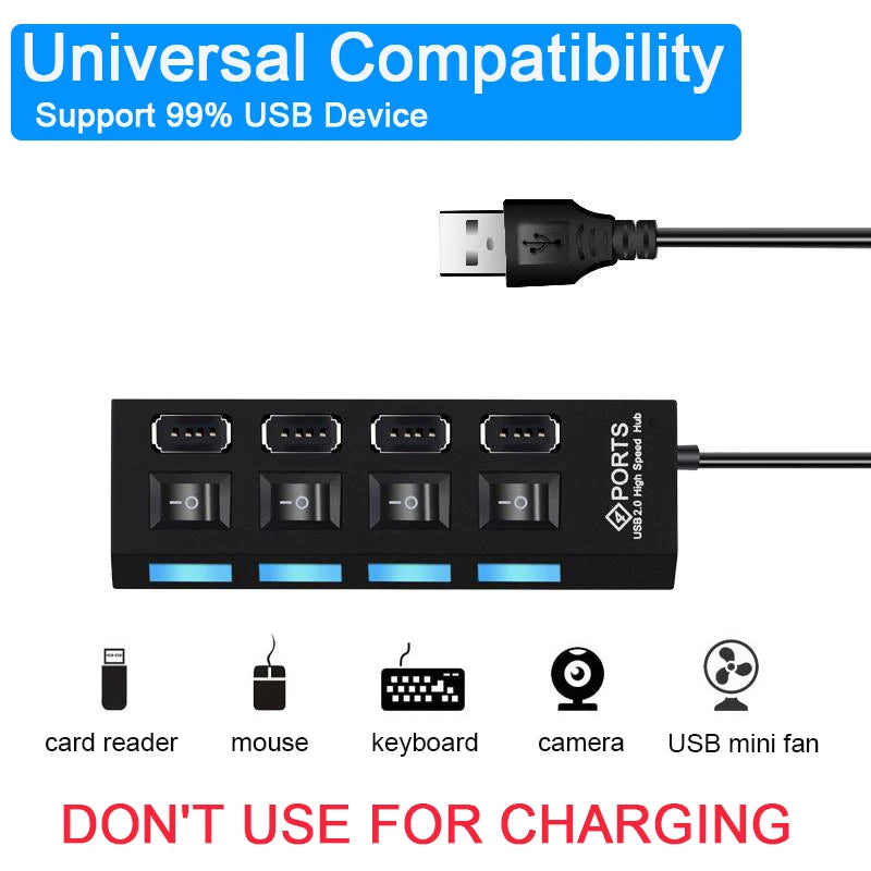 High Speed 7-Port USB 2.0 Hub — Multi Splitter for Laptop & PC