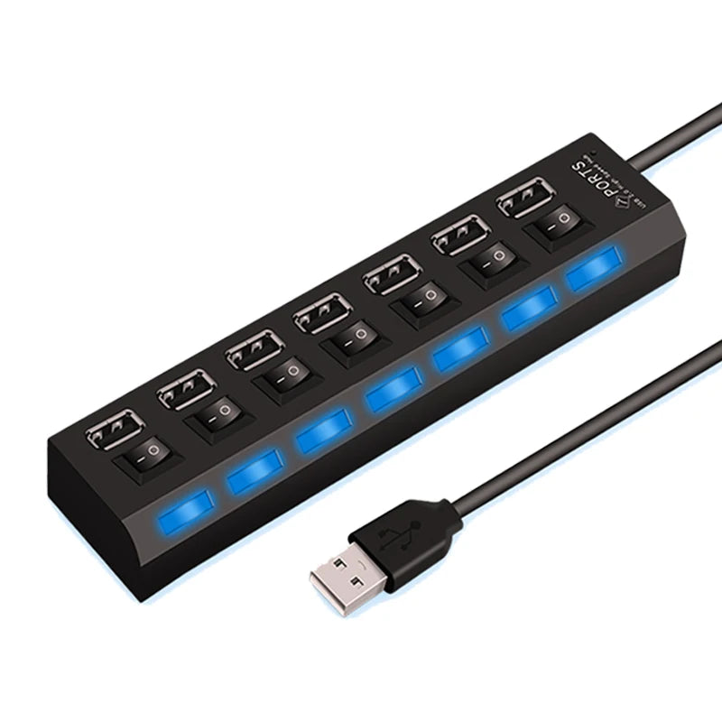 High Speed 7-Port USB 2.0 Hub — Multi Splitter for Laptop & PC