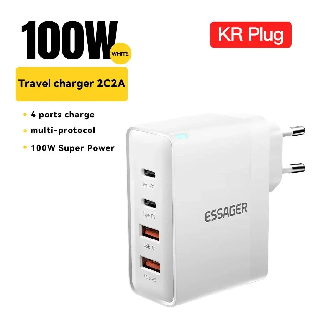 100W Universal Travel Charger — USB-C PD Fast Charging, Multi-Plug