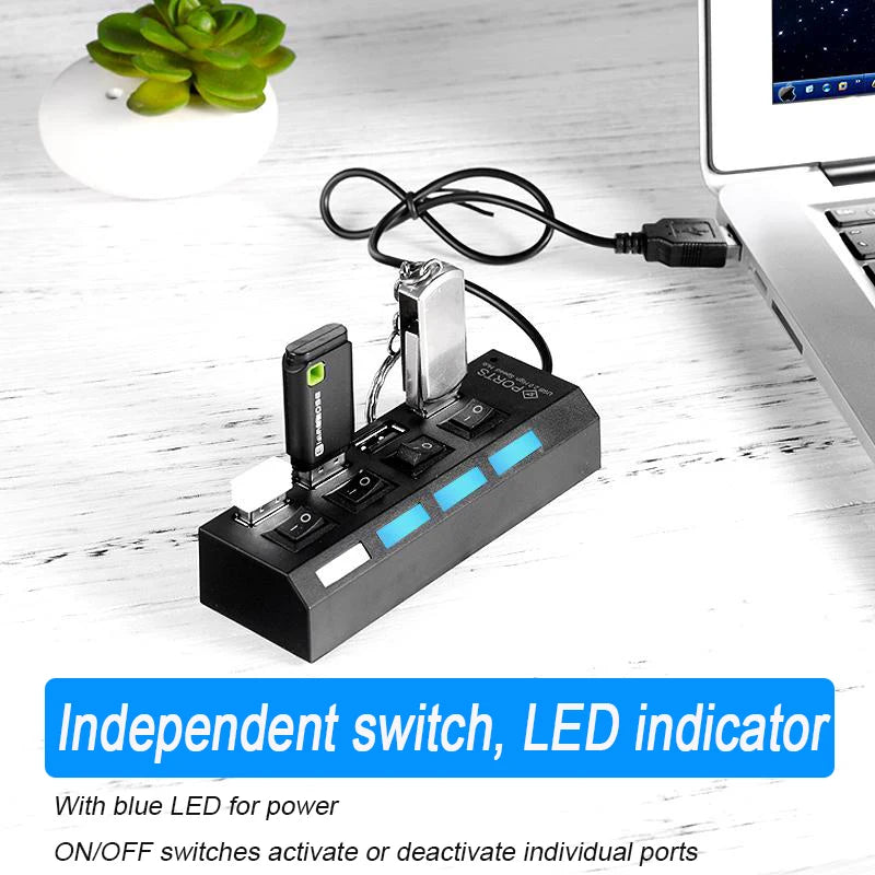 High Speed 7-Port USB 2.0 Hub — Multi Splitter for Laptop & PC