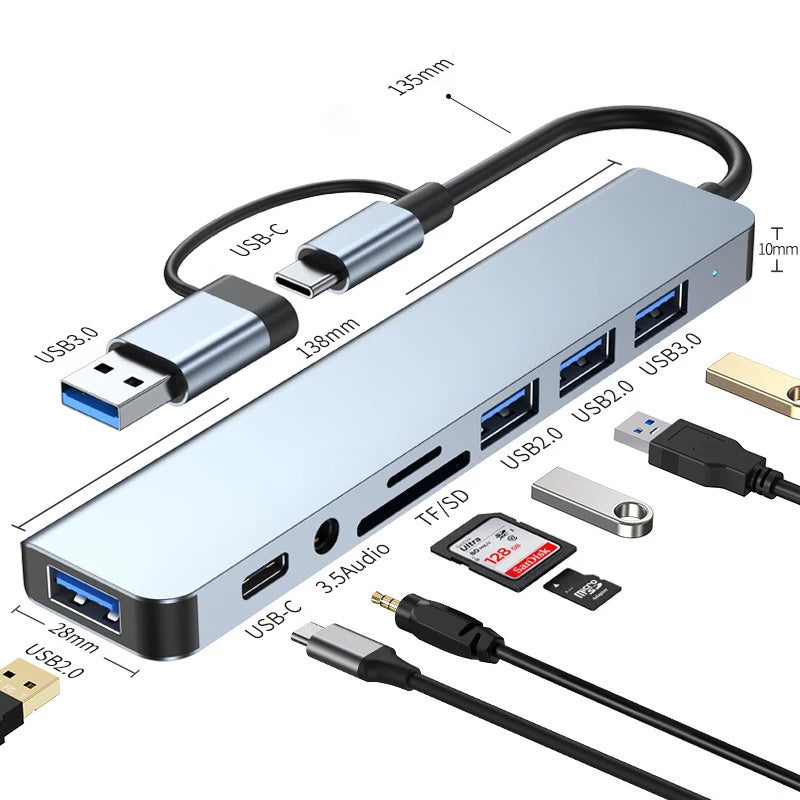 8-in-2 USB-C Docking Station — Hub with HDMI, Audio & SD Card Reader
