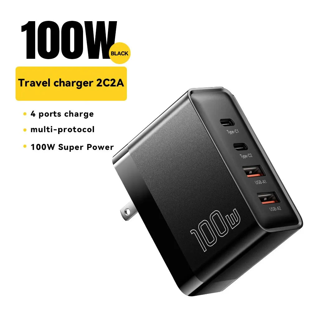 100W Universal Travel Charger — USB-C PD Fast Charging, Multi-Plug