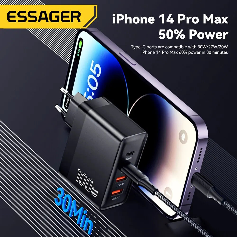 100W Universal Travel Charger — USB-C PD Fast Charging, Multi-Plug
